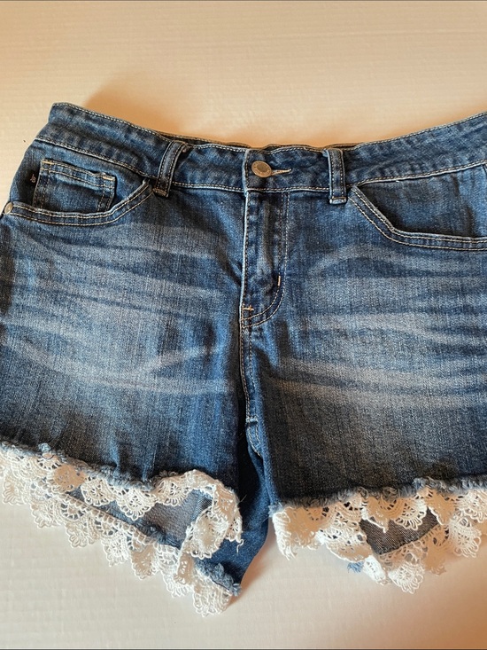 Judy Blue Pants - Judy Blue Dark Blue Denim Shorts with White Lace Trim